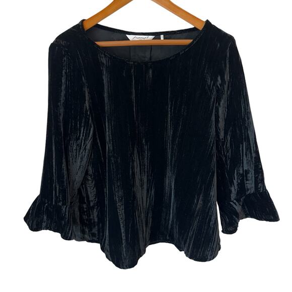 FOXCROFT Black Velvet Top Size Large Flounce Sleeve - Picture 1 of 10